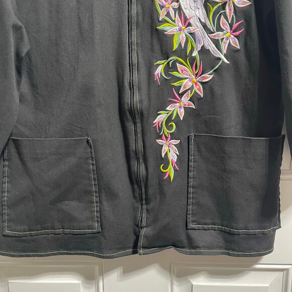 Bob Mackie Emboidered Cockatoo Florals Zip Jacket Artsy Women's Large - Picture 4 of 8